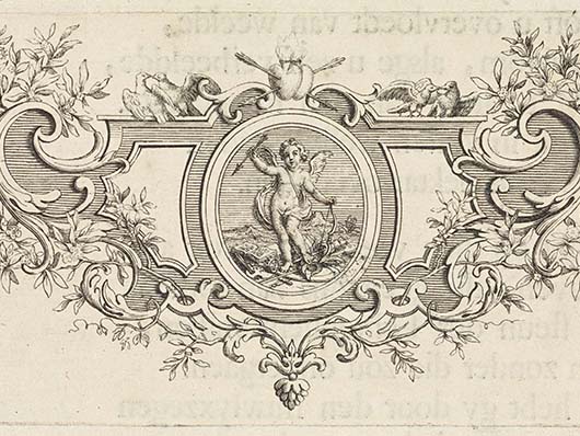 Black and white print of a cupid Bernard Picart