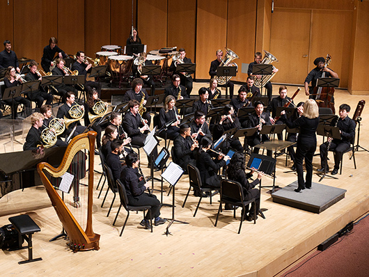 Symphonic wind musicians onstage
