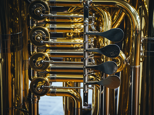 Close up detail of a brass instrument