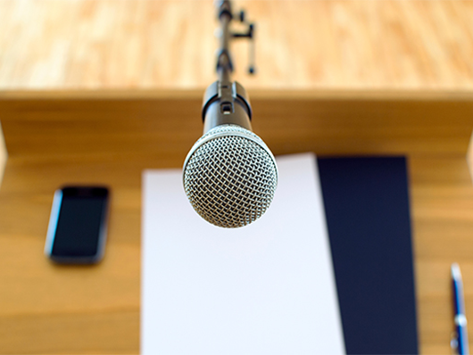 A microphone on a podium.