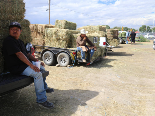 men selling hay