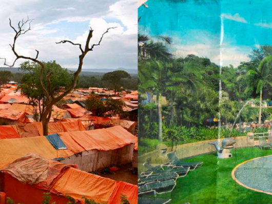 Slums and manicured yard.