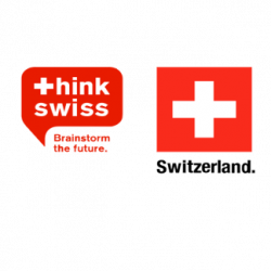ThinkSwiss logo with the words ‘Brainstorm the Future’, side by side with a Swiss flag