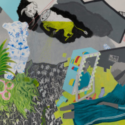 Sofia Rozaki, olly olly oxen free, 2020, mixed media on canvas, 195 x 300 cm