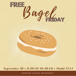 image of bagel on cream backgroud with the text Free Bagel Fridays above