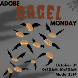 image of bats with bagels for bodies on a grey background. The text Adobe Bagel Monday is above