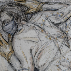 Suzette Martin, Viral Load, no. 7 (detail), 2020. Charcoal, acrylic paint, water-soluble graphite, and colored pencil on canvas, 40.00 x 30.00 in. (101.60 x 76.20 cm.), Collection of the Artist