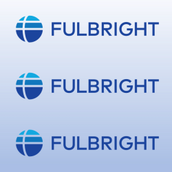 3 rows with first a blue sphere then the word Fulbright in blue.