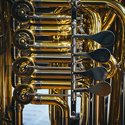 Close up detail of a brass instrument