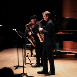 Three jazz musicians performing together