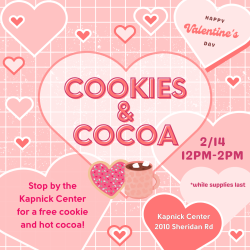 pink flyer for valentine's day cookie and hot cocoa event