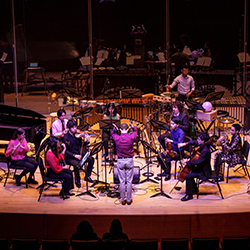 The Contemporary Music Ensemble performing onstage