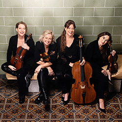 Vertavo String Quartet sits, smiling.