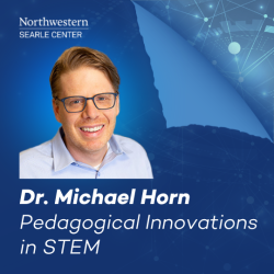 Headshot of Michael Horn on a blue background.