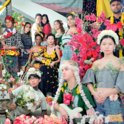 students wearing flowers